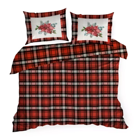 Pościel świąteczna kratka gwiazda betlejemska Bliss Eurofirany czerwony