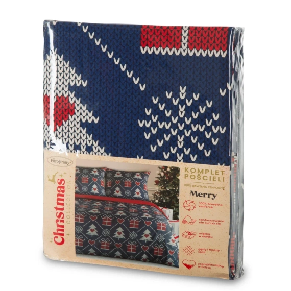 Pościel świąteczna Merry choinki Eurofirany - granatowy