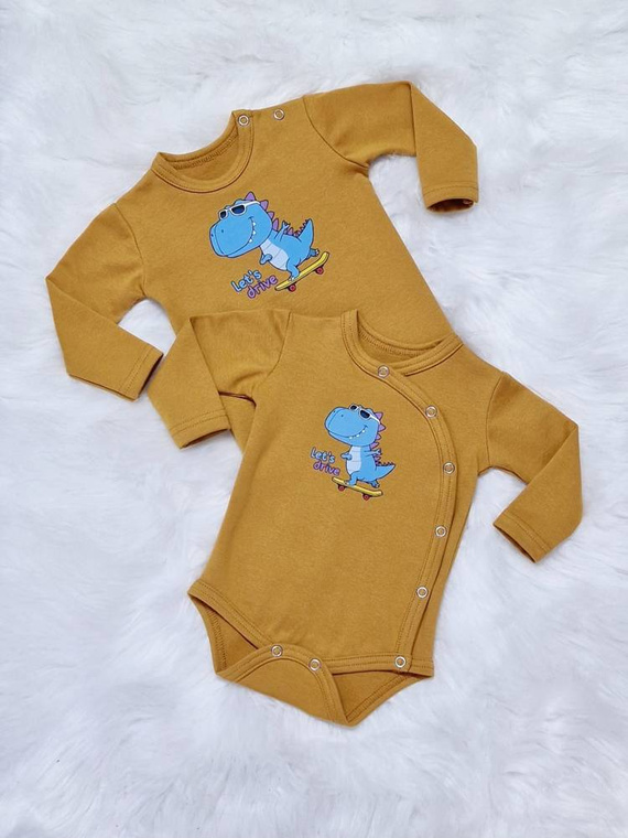 Body z długim rękawem kopertowe Let's Drive Bambarillo musztardowy