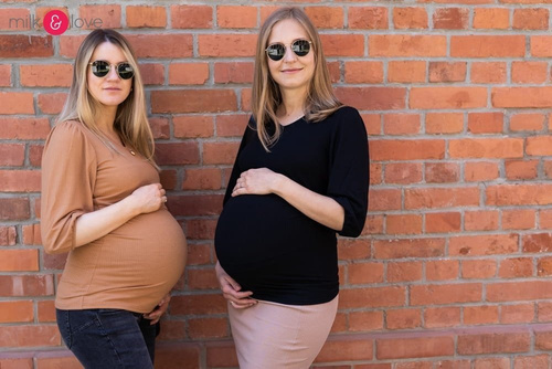 Bluzka do karmienia i ciążowa z dzianiny w prążek Milky Puff Milk&Love karmelowy