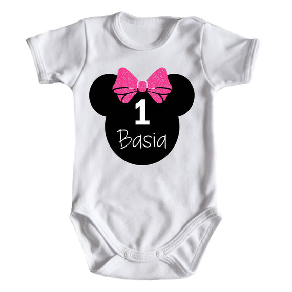 "1 urodziny roczek" body krótki rękaw Moocha róż