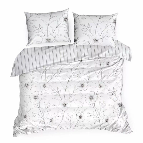 Pościel satynowa Spring 33 Kwiaty Eurofirany biały/czarny
