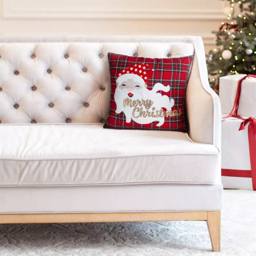 Eurofirany poszewka świąteczna CHP 165 – 45x45, kratka biało-czerwona z Mikołajem