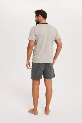 Piżama Męska krótki rękaw, spodenki Abel Italian Fashion - beżowy/druk