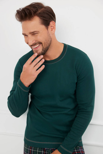Piżama Męska długi rękaw, długie spodnie Fogo talian Fashion - zielony/druk 