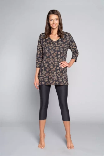 Piżama Damska  3/4 rękaw, 3/4 spodnie Pinnia Italian Fashion - druk/grafitowy