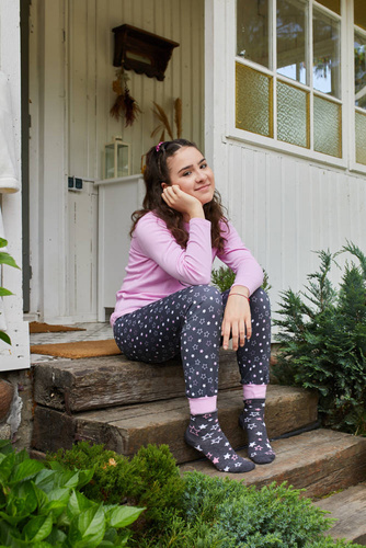 Piżama dziewczęca długi rękaw, spodnie Antilia Italian Fashion - róż/druk