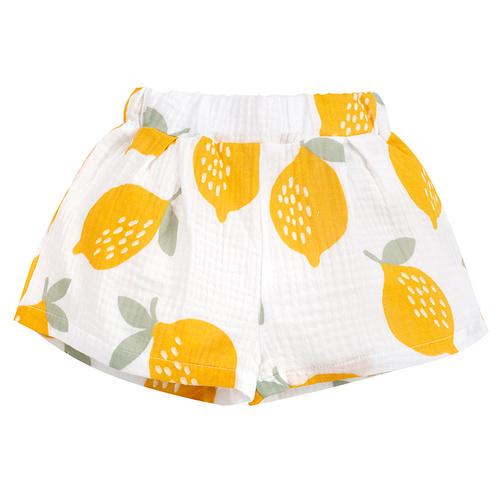 Muślinowe krótkie spodenki dla dziewczynki Lemons Pinokio ecru - lekkie letnie spodenki z bawełny