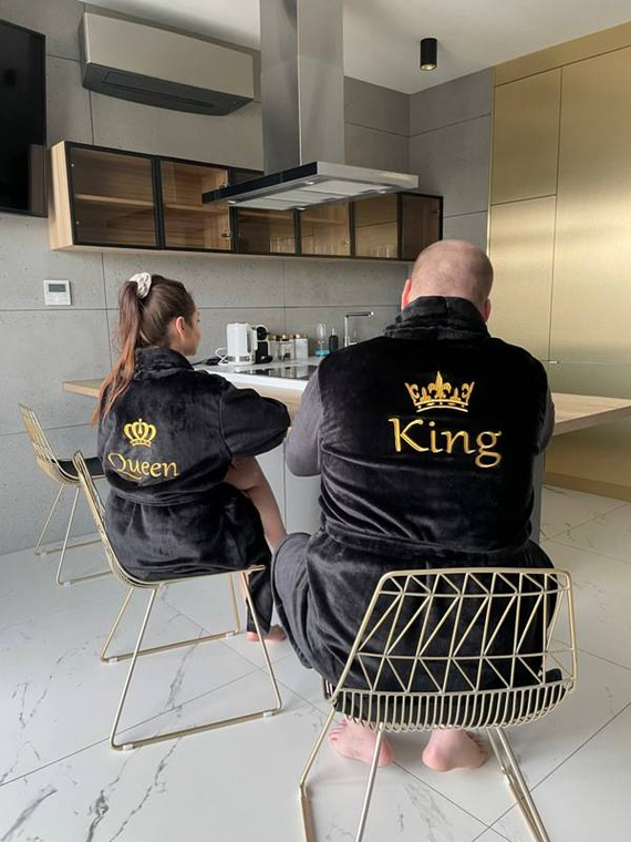 Szlafrok męski King + Korona ByShelly - czarny/złoty
