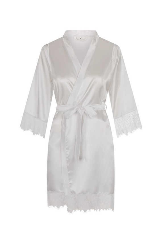 Szlafrok damski z koronką Gloria ByShelly - biały