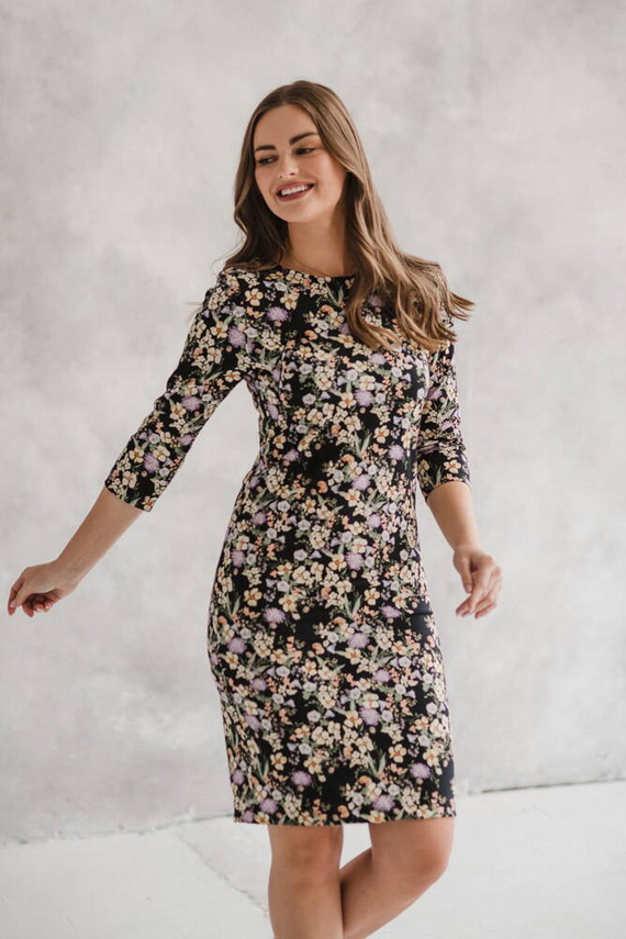 Sukienka do karmienia Milky Classic Milk&Love rękaw 3/4 czarna w kwiatuszki