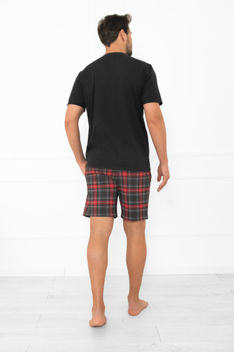Piżama męska Rusoli Italian Fashion ciemny melanż – 100% bawełna, krata, krótki rękaw