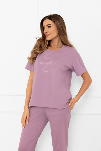Piżama damska Ksara – naturalna bawełna krótki rękaw, 3/4 spodnie Italian Fashion - wrzosowy 