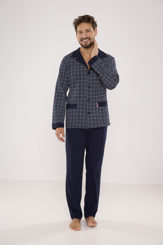 538 Carlo Piżama Męska De lafense - granat+kwadrat