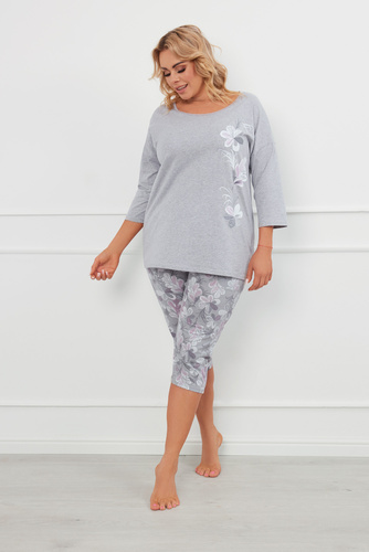 Piżama Damska 3/4 rękaw, 3/4 spodnie Ibena Italian Fashion - melanż/druk