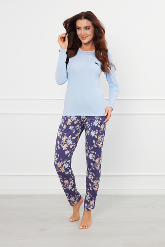 Piżama Damska długi rękaw, długie spodnie Pulia Italian Fashion - niebieski/druk