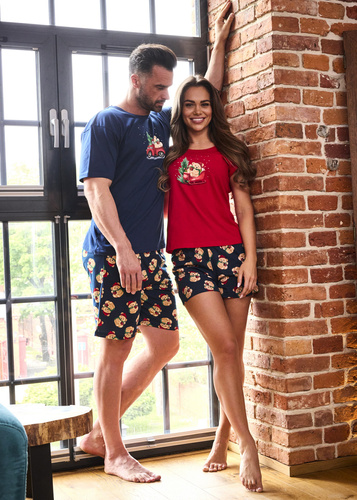 Cornette Teddy 4 326/291 – męska piżama świąteczna granatowa, bawełna, krótki rękaw