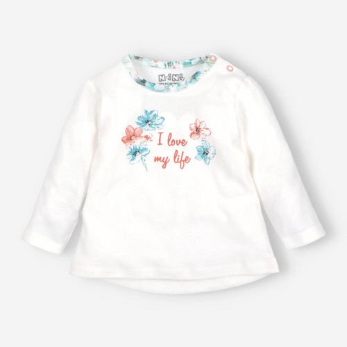 Bluzka z bawełny organicznej Flowers Nini ecru