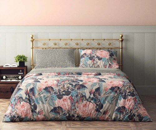 Pościel bawełniana Flovery 001 kwiaty Faro szary 