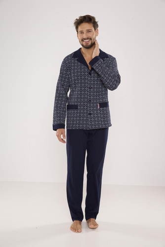 538 Carlo Piżama Męska De lafense - granat+kwadrat