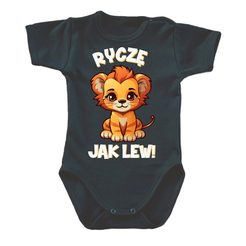 Body krótki rękaw "Ryczę jak lew" Moocha czarny
