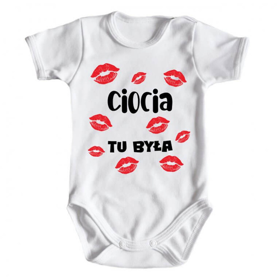 Body niemowlęce krótki rękaw "CIOCIA tu była" Moocha biały