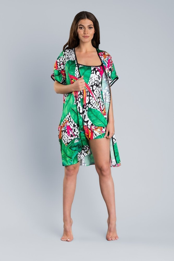 Szlafrok Damski Satynowy DORITA Italian Fashion- druk/zielony