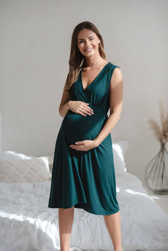 Koszula nocna ciążowa i do karmienia z bambusa Star Light Milk&Love butelkowa zieleń