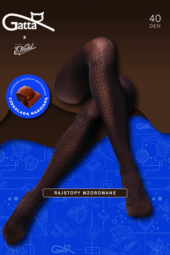 Gatta Wedel wz.03 – rajstopy damskie 40 den dark choco z geometrycznym wzorem