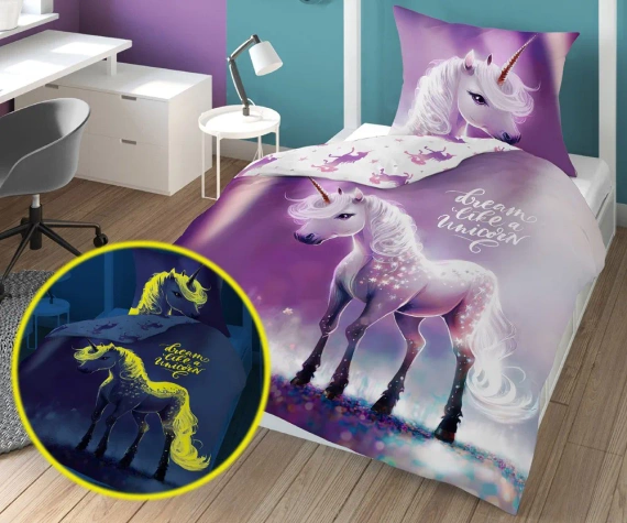 Pościel bawełniana świecąca w ciemności 4638 A Fluo 35 Jednorożec Detexpol