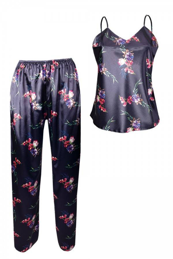 Piżama Damska Satynowa Flowers DKaren - DK-KI 9 granatowy