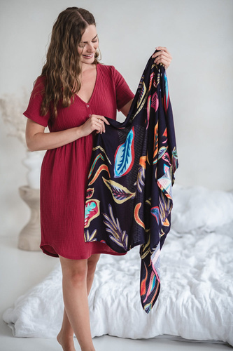 Koszula nocna ciążowa i do karmienia muślinowa Aurora Milk&Love malinowy