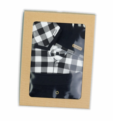 Komplet czapka, apaszka, body i spodnie 163353 "Bunny Kratka" Nicol - czarny/biały