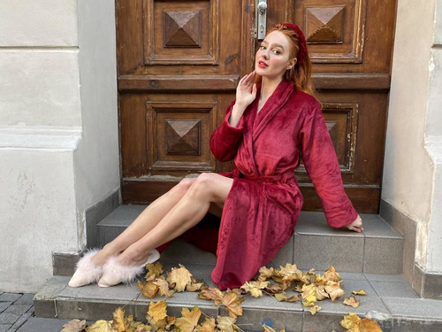 Długi Szlafrok damski 628 Abigail Forex - bordo