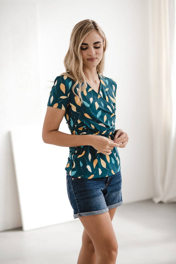 Bluzka do karmienia i ciążowa Milk Bar Milk&Love turkusowy w listki