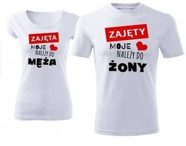 Komplet koszulek na walentynki dla męża i żony "Zajęty-Zajęta" Moocha biały