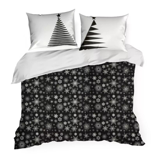 Pościel świąteczna śnieżynki Isla Eurofirany czarny/biały 
