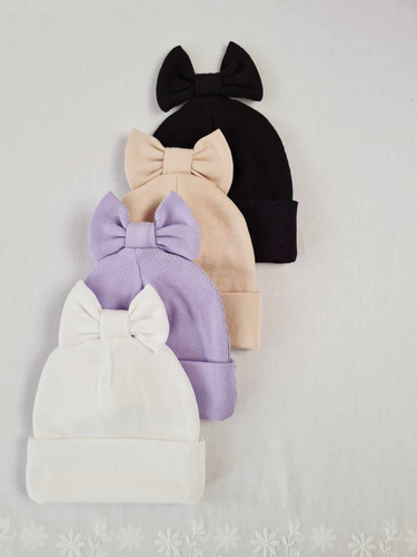 Czapka z kokardką 15K prążek podwójna Marija - fiolet