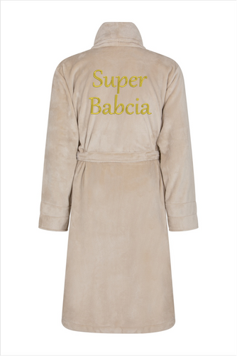 Szlafrok damski polarowy Super Babcia ByShelly - beżowy/złoty