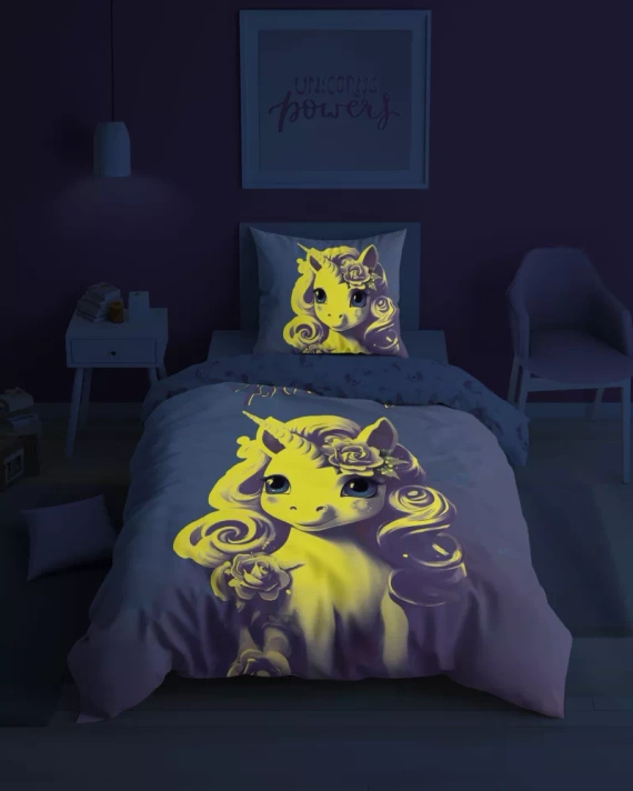 Pościel bawełniana świecąca w ciemności 5418 A Jednorożec Detexpol