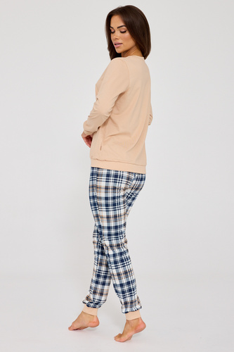 Bawełniana piżama damska Cornette 671/425 Bears | Nadruk misia i spodnie w kratkę