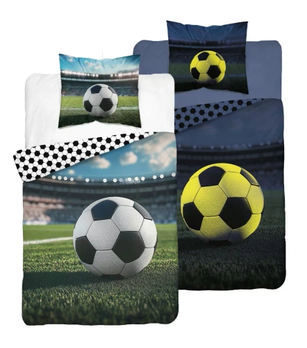 Pościel świecąca w ciemności 140x200 piłka nożna stadion 5546 A Fluo 95 + poszewka 70x90 | 100% bawełna | Dla dzieci