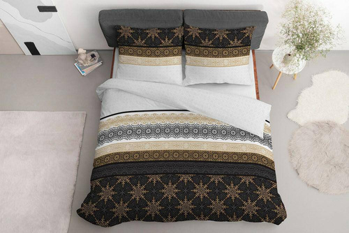 Pościel bawełniana glamour ornamenty 3835 A Detexpol grafitowy/złoty