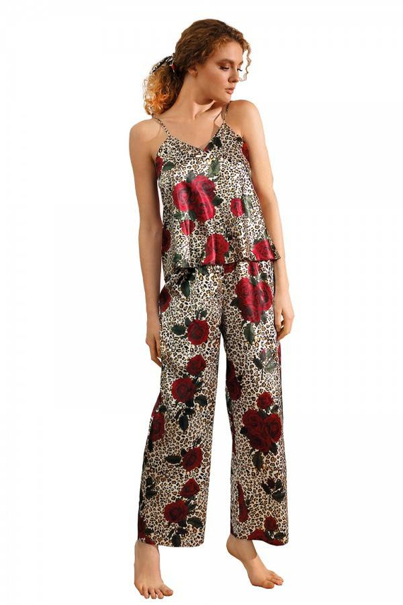 Piżama Damska Satynowa Flowers DKaren - DK-KI 6 ecru