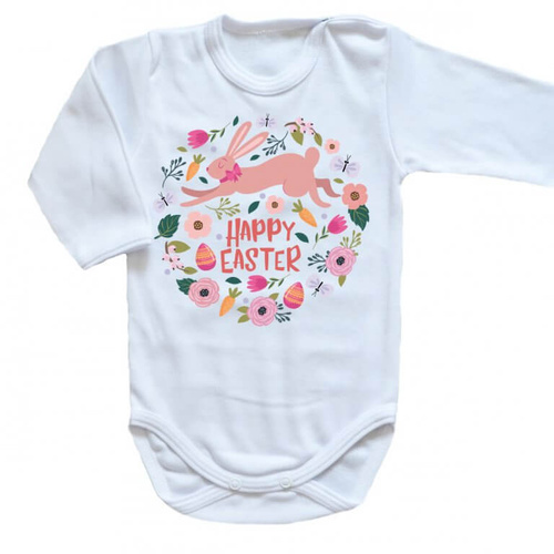 Body długi rękaw "HAPPY EASTER z zajączkiem" Moocha biały 