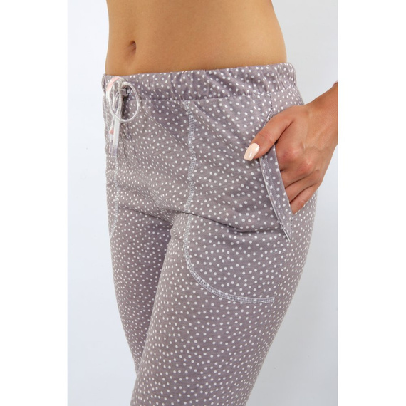 Piżama damska Agnieszka Long Sesto Senso beżowy kropki