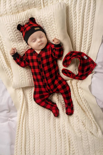 163517 Magia Świąt Pajacyk niemowlęcy Nicol - kratka: czarny, czerwony