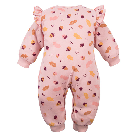 Pajac bawełniany EEVI Fluffy Tails druk róż – bez stópek, zapięcie na napy