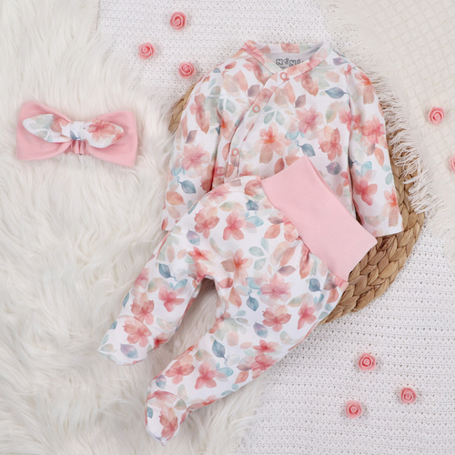 Opaska dla dziewczynki z bawełny organicznej Kolorowe kwiatki Nini 