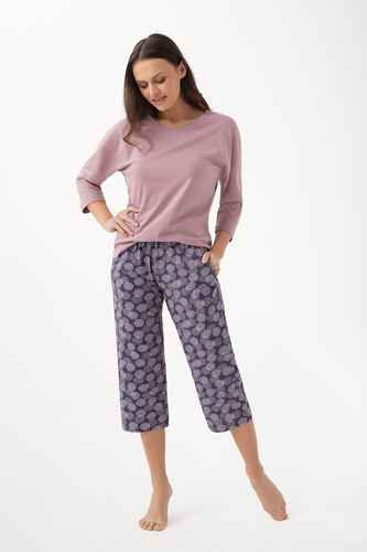 Damska piżama Luna 344 kakaowy– bawełna, rękaw 3/4, komfort i lekkość